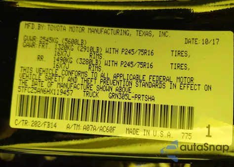 2017 Toyota Tacoma Sr V6 z USA, uszkodzony, nr VIN 5TFCZ5AN6HX119457